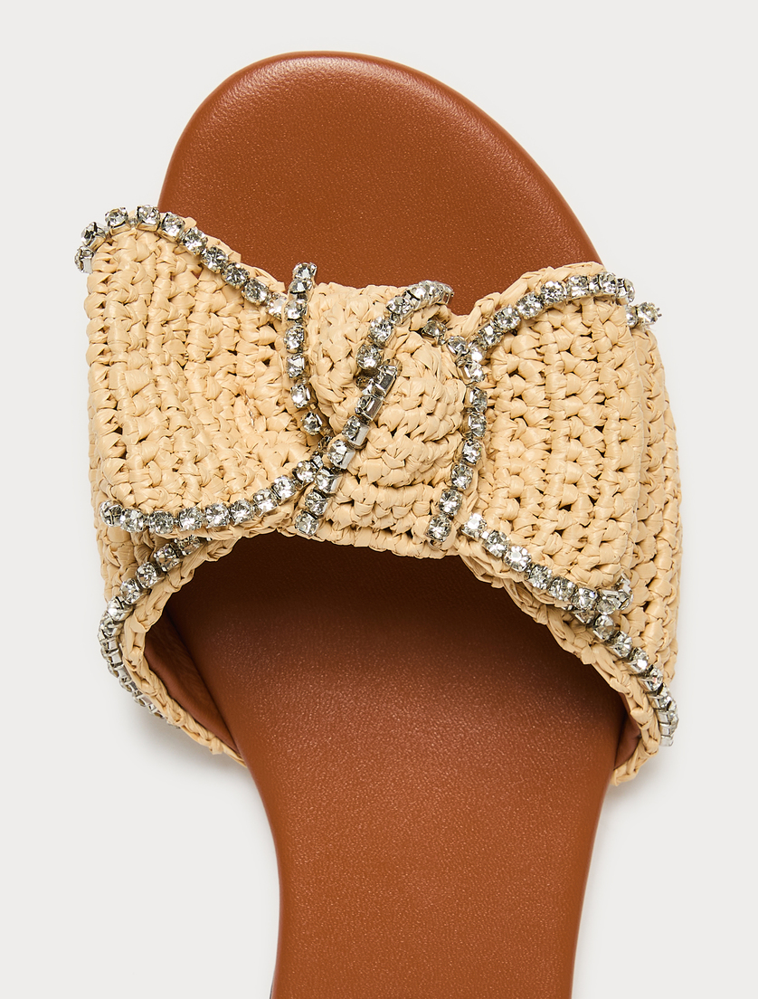 Rhinestone-adorned raffia slide sandals - TOBACCO - Marina Rinaldi - 4