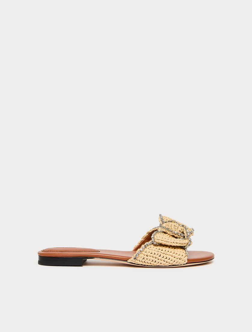 Rhinestone-adorned raffia slide sandals - TOBACCO - Marina Rinaldi