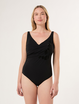 Embroidered swimsuit - BLACK