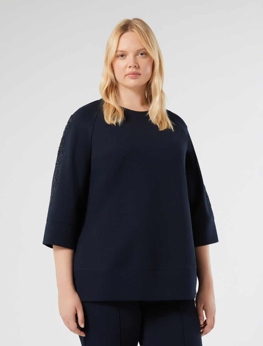 Felpa in jersey con ricamo - BLU - Marina Rinaldi - 3