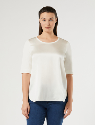 Jersey and silk T-shirt - IVORY - Marina Rinaldi - 3