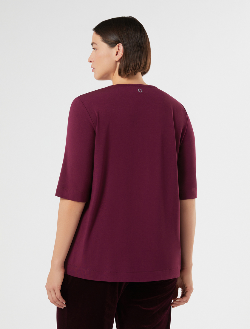 Jersey and silk T-shirt - BORDEAUX - Marina Rinaldi - 4