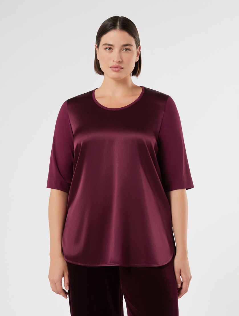 Jersey and silk T-shirt - BORDEAUX - Marina Rinaldi - 3