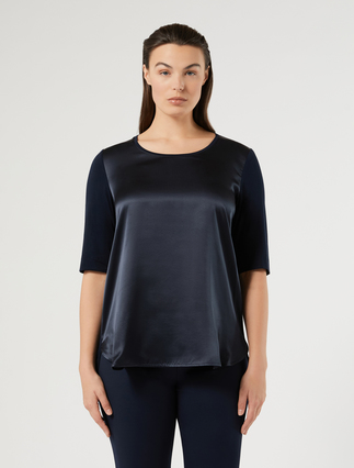 Jersey and silk T-shirt - MIDNIGHTBLUE - Marina Rinaldi - 3