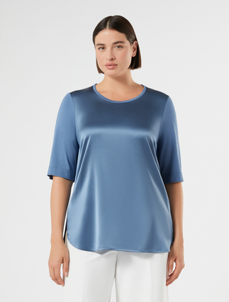 T-shirt en jersey et soie - GRIS BLEU