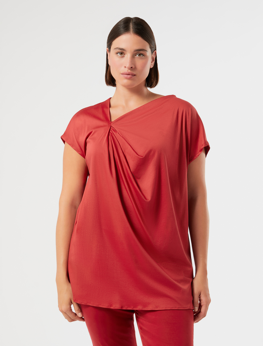 Draped jersey T-shirt - RED - Marina Rinaldi - 3