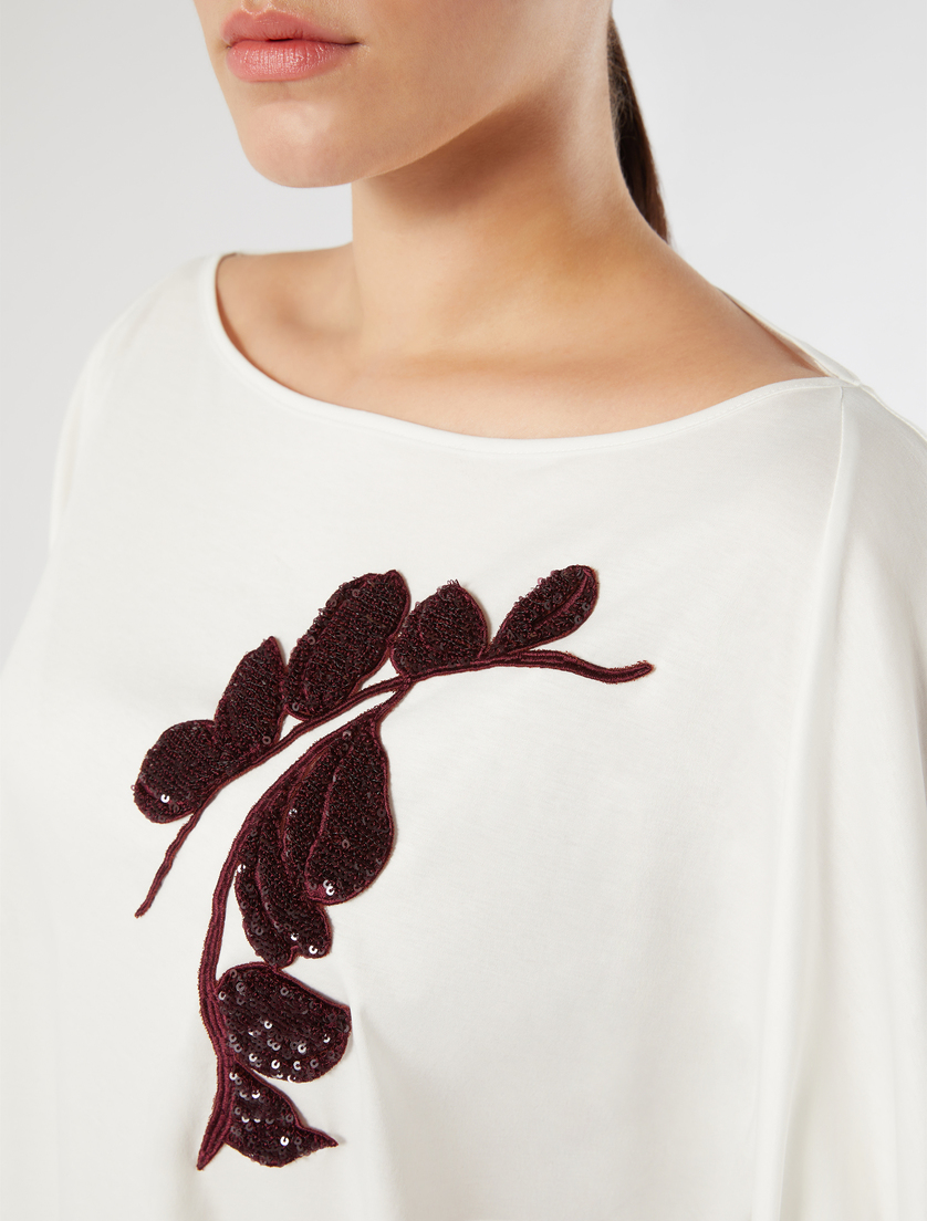 Embroidered jersey T-shirt - IVORY - Marina Rinaldi - 5
