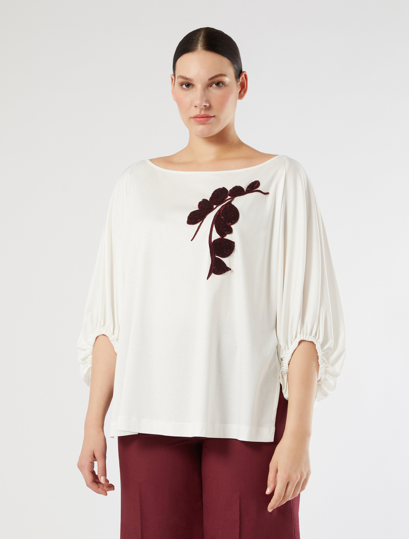 Embroidered jersey T-shirt - IVORY - Marina Rinaldi - 3