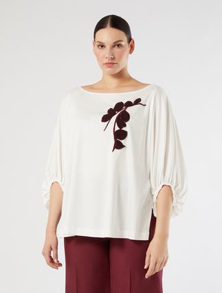 Embroidered jersey T-shirt - IVORY