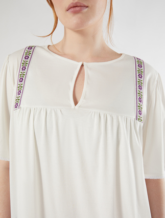 Jersey T-shirt with embroidery - IVORY - Marina Rinaldi - 5
