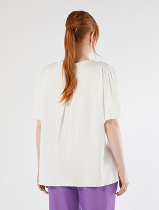 Jersey T-shirt with embroidery - IVORY - Marina Rinaldi - 4