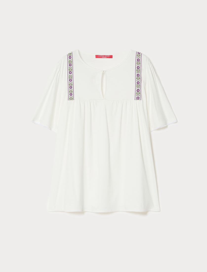 T-Shirt aus Jersey mit Stickerei - ELFENBEINFARBEN - Marina Rinaldi