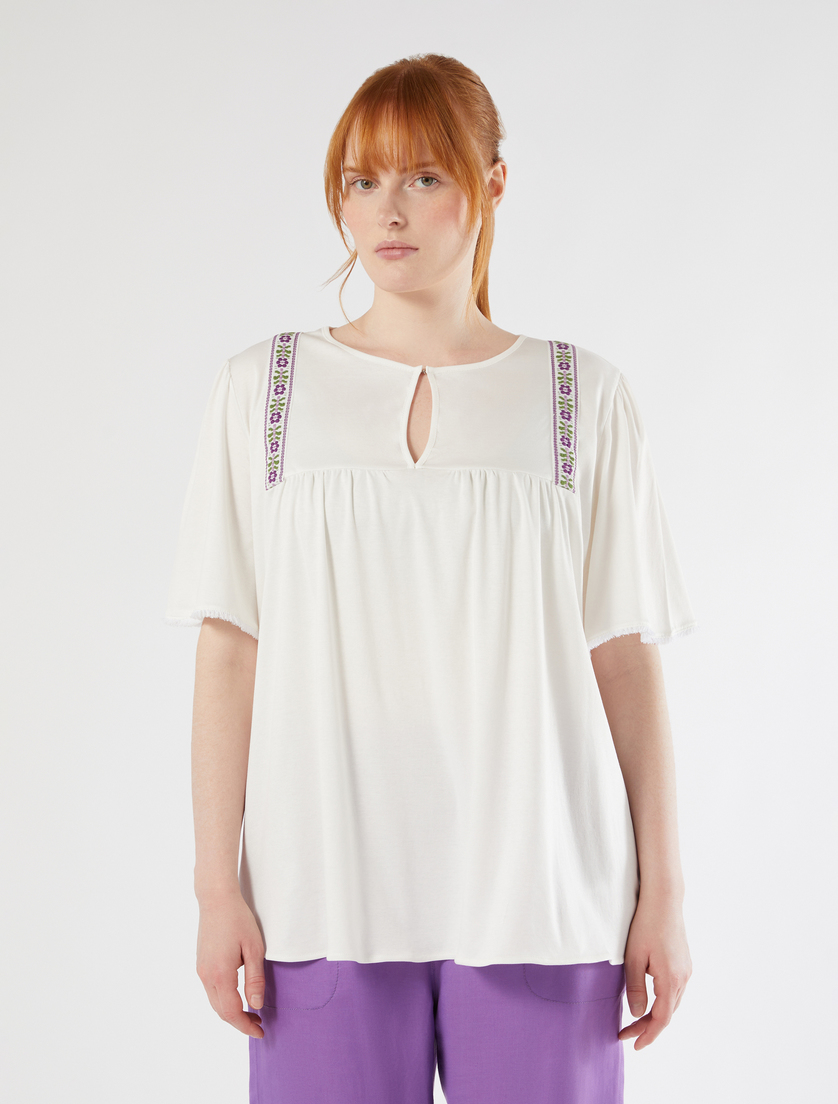 T-Shirt aus Jersey mit Stickerei - ELFENBEINFARBEN - Marina Rinaldi - 3