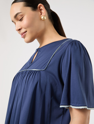 Jersey T-shirt with embroidery - ULTRAMARINE - Marina Rinaldi - 5