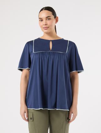 Jersey T-shirt with embroidery - ULTRAMARINE - Marina Rinaldi - 3