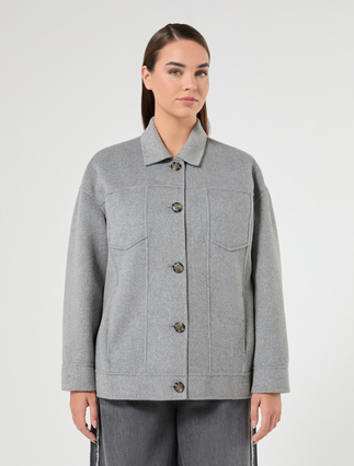 Wool blend double-sided fabric jacket - MEDIUM GREY - Marina Rinaldi - 3