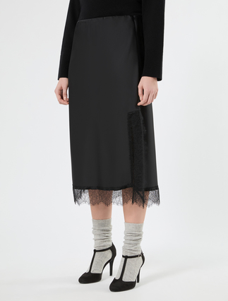 Gonna in satin e pizzo - NERO