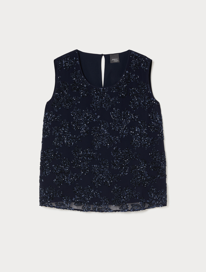 Georgette and embroidered chiffon top - MIDNIGHTBLUE - Marina Rinaldi