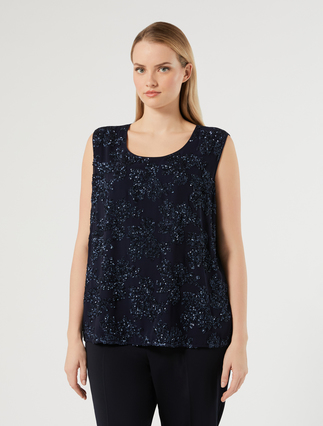 Georgette and embroidered chiffon top - MIDNIGHTBLUE - Marina Rinaldi - 3