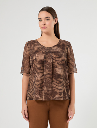 Camicia in georgette stampata - CUOIO - Marina Rinaldi - 3