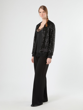 Pantaloni wide leg in tessuto diagonale - Marina Rinaldi