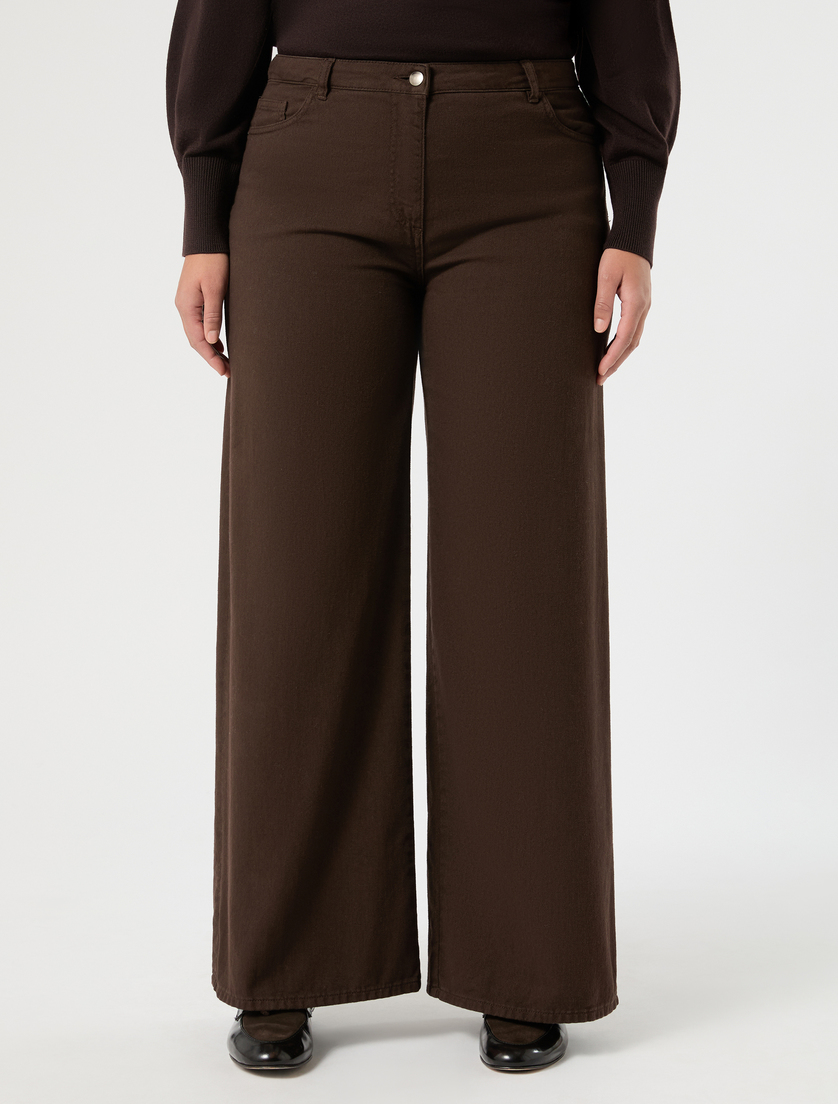 Pantaloni wide leg in cotone - CACAO - Marina Rinaldi - 3
