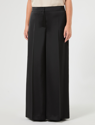 Satin wide-leg trousers - BLACK
