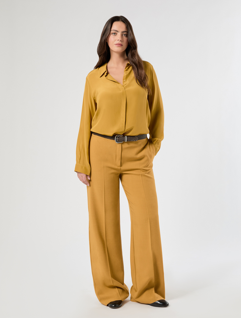 Weite Hose aus meliertem Panama - SENF - Marina Rinaldi - 2