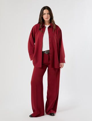Weite Hose aus meliertem Panama - BORDEAUX - Marina Rinaldi - 2