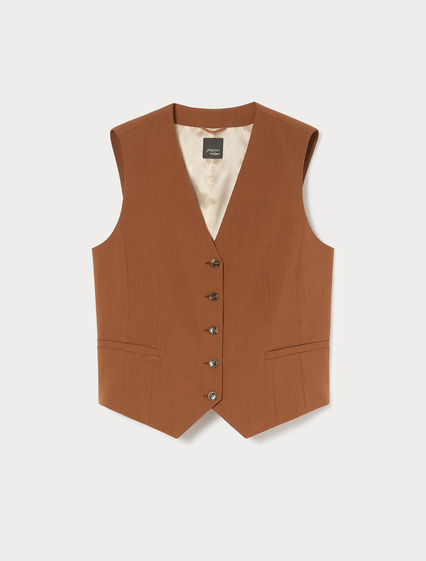 Basketweave mélange gilet - TOBACCO - Marina Rinaldi