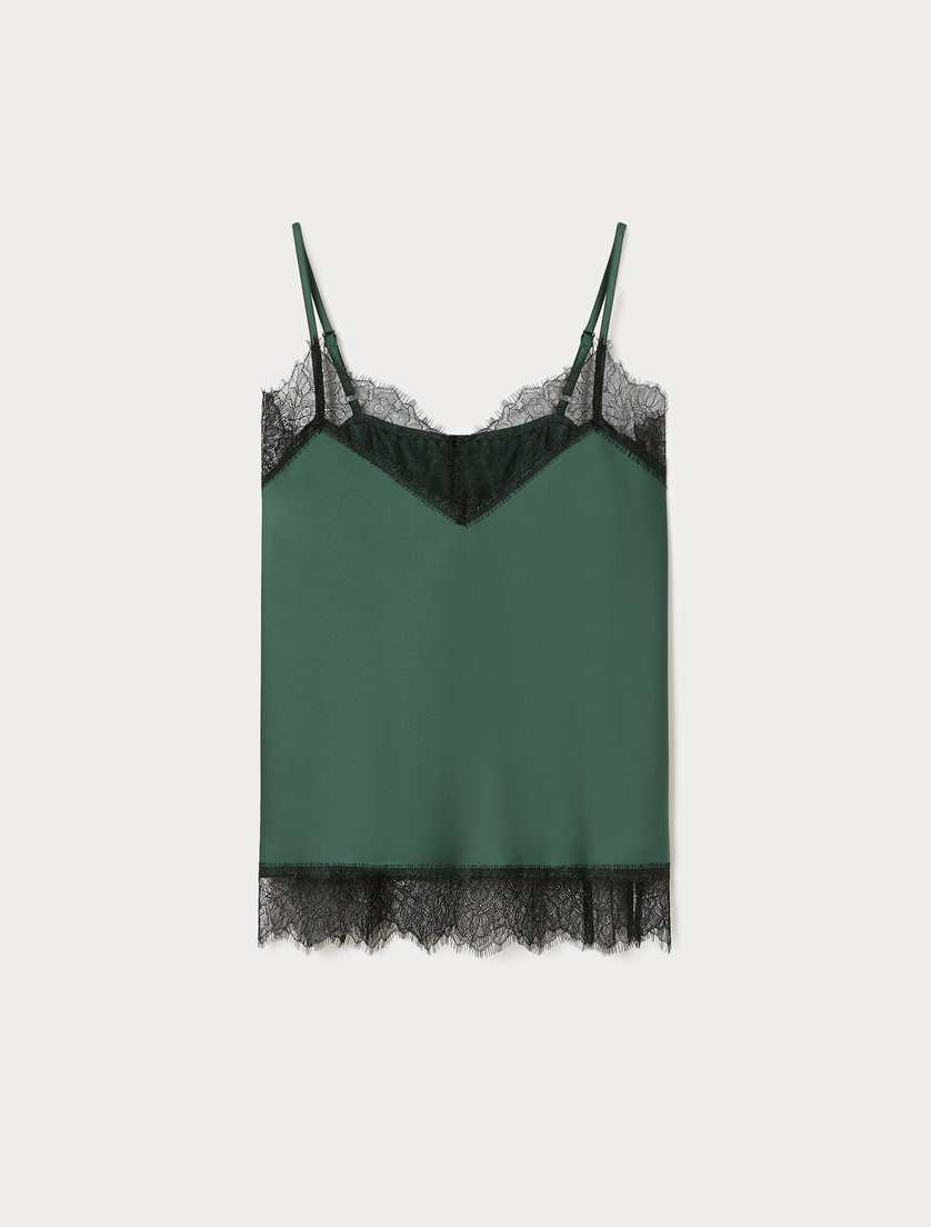 Satin and lace top - DARK GREEN - Marina Rinaldi