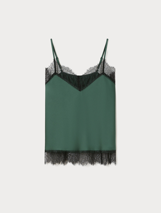 Satin and lace top - DARK GREEN - Marina Rinaldi - 1
