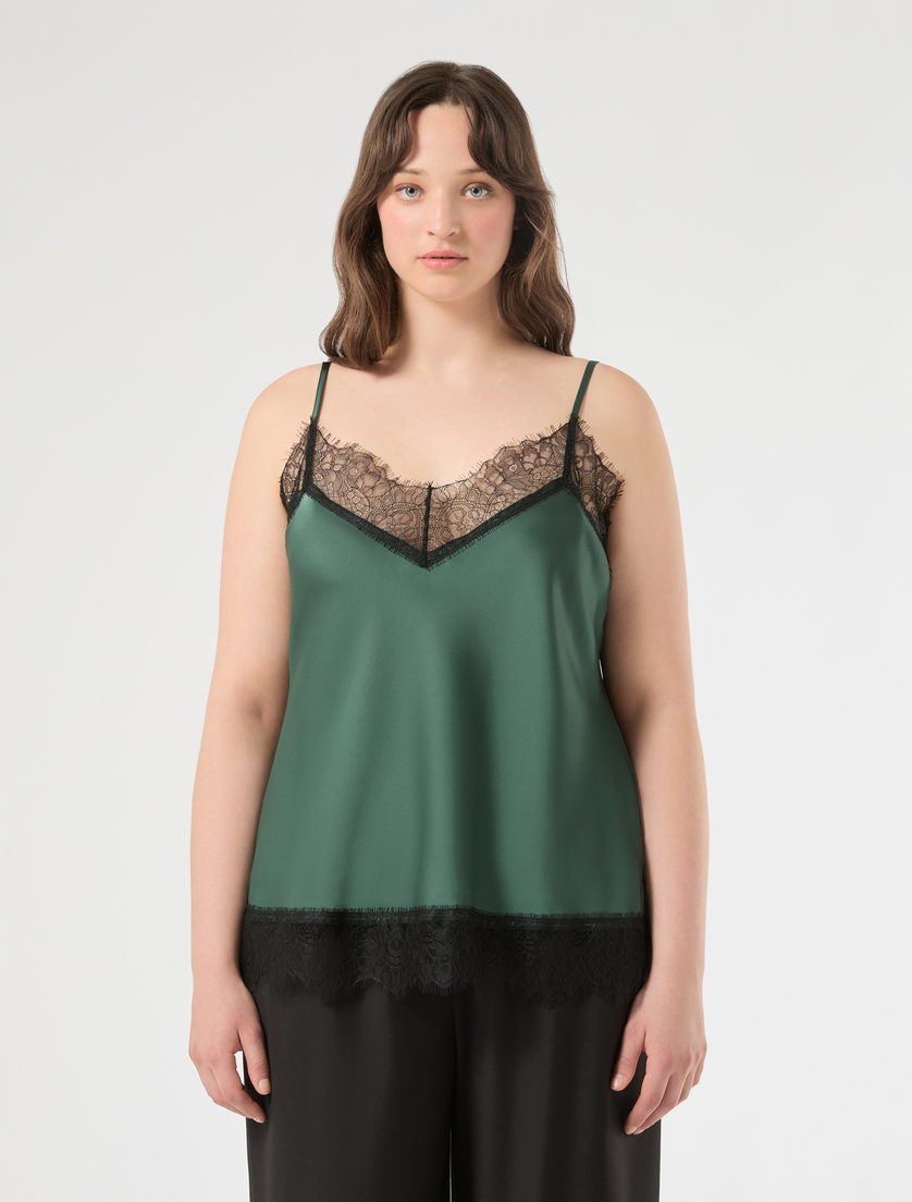 Satin and lace top - DARK GREEN - Marina Rinaldi - 3