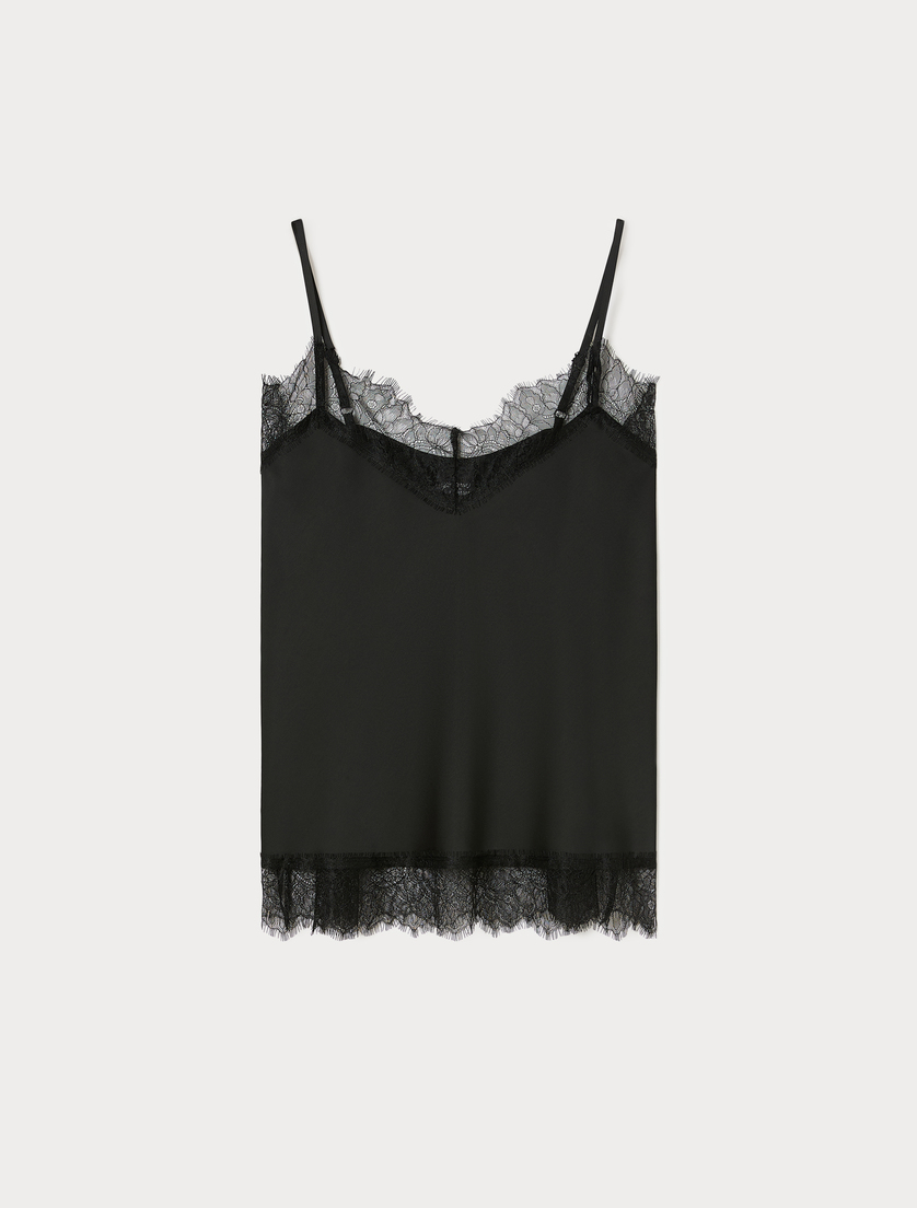Satin and lace top - BLACK - Marina Rinaldi