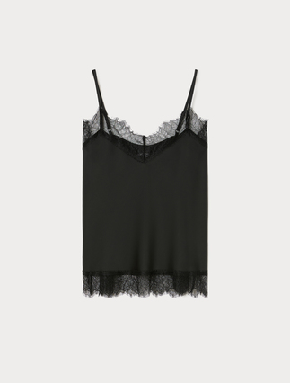 Satin and lace top - BLACK - Marina Rinaldi - 1