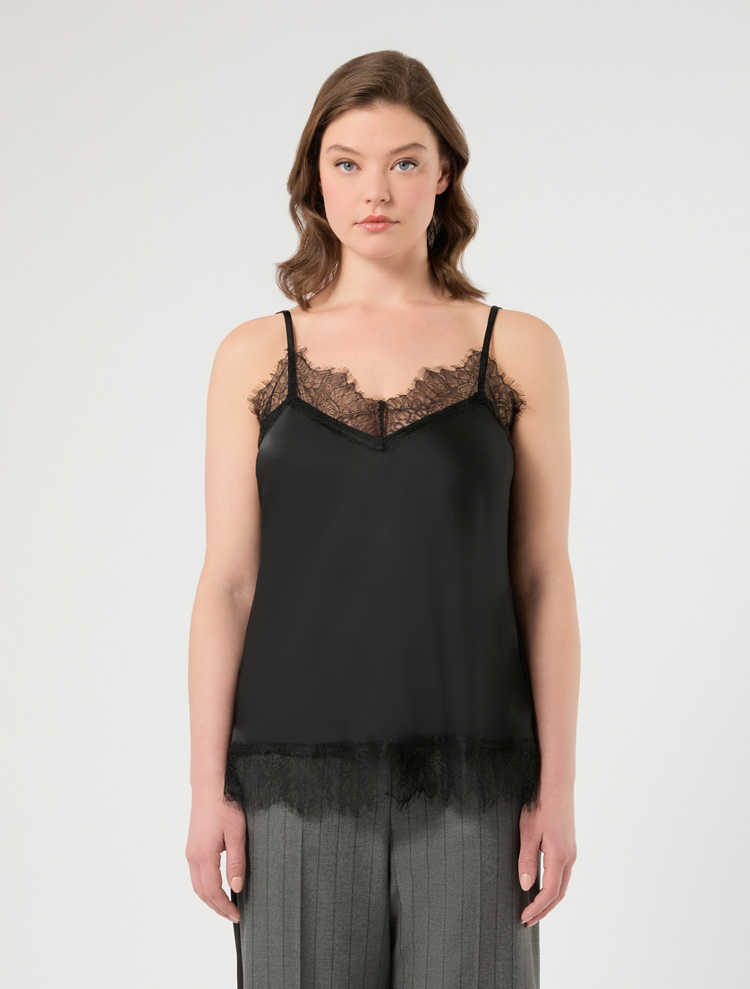Satin and lace top - BLACK - Marina Rinaldi - 3