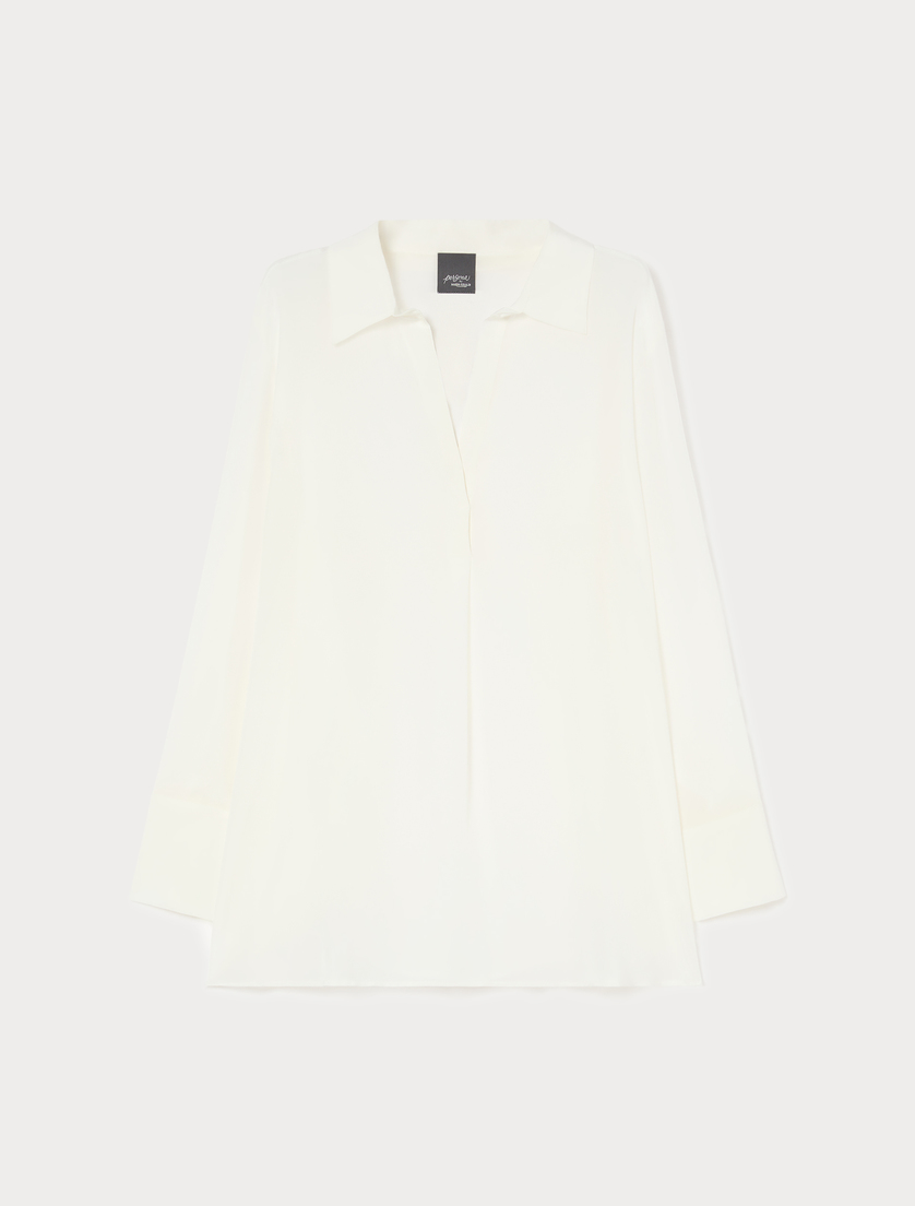 Crepe de chine polo blouse - WHITE - Marina Rinaldi