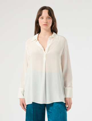 Crepe de chine polo blouse - WHITE - Marina Rinaldi - 3