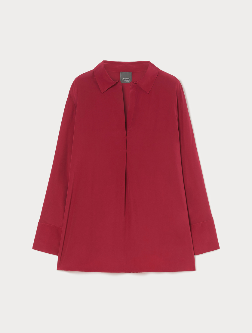 Crepe de chine polo blouse - BORDEAUX - Marina Rinaldi