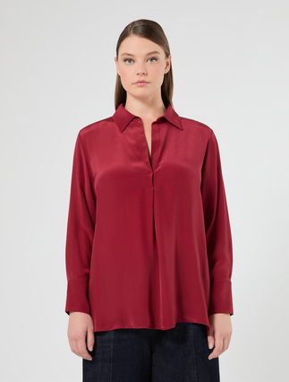 Crepe de chine polo blouse - BORDEAUX - Marina Rinaldi - 3