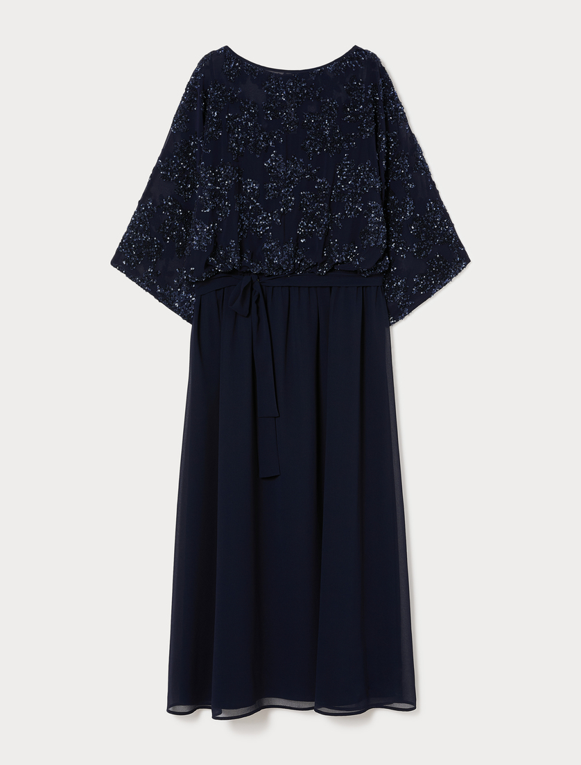 Chiffon dress with sequin and georgette detail - MIDNIGHTBLUE - Marina Rinaldi