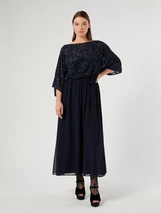 Chiffon dress with sequin and georgette detail - Marina Rinaldi