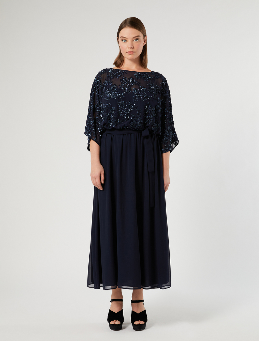 Chiffon dress with sequin and georgette detail - MIDNIGHTBLUE - Marina Rinaldi - 3