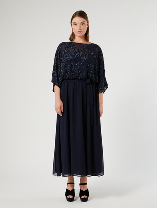 Chiffon dress with sequin and georgette detail - MIDNIGHTBLUE - Marina Rinaldi - 3