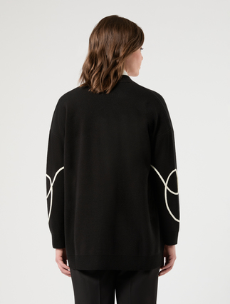 Wool blend cardigan with embroidery - BLACK - Marina Rinaldi - 4