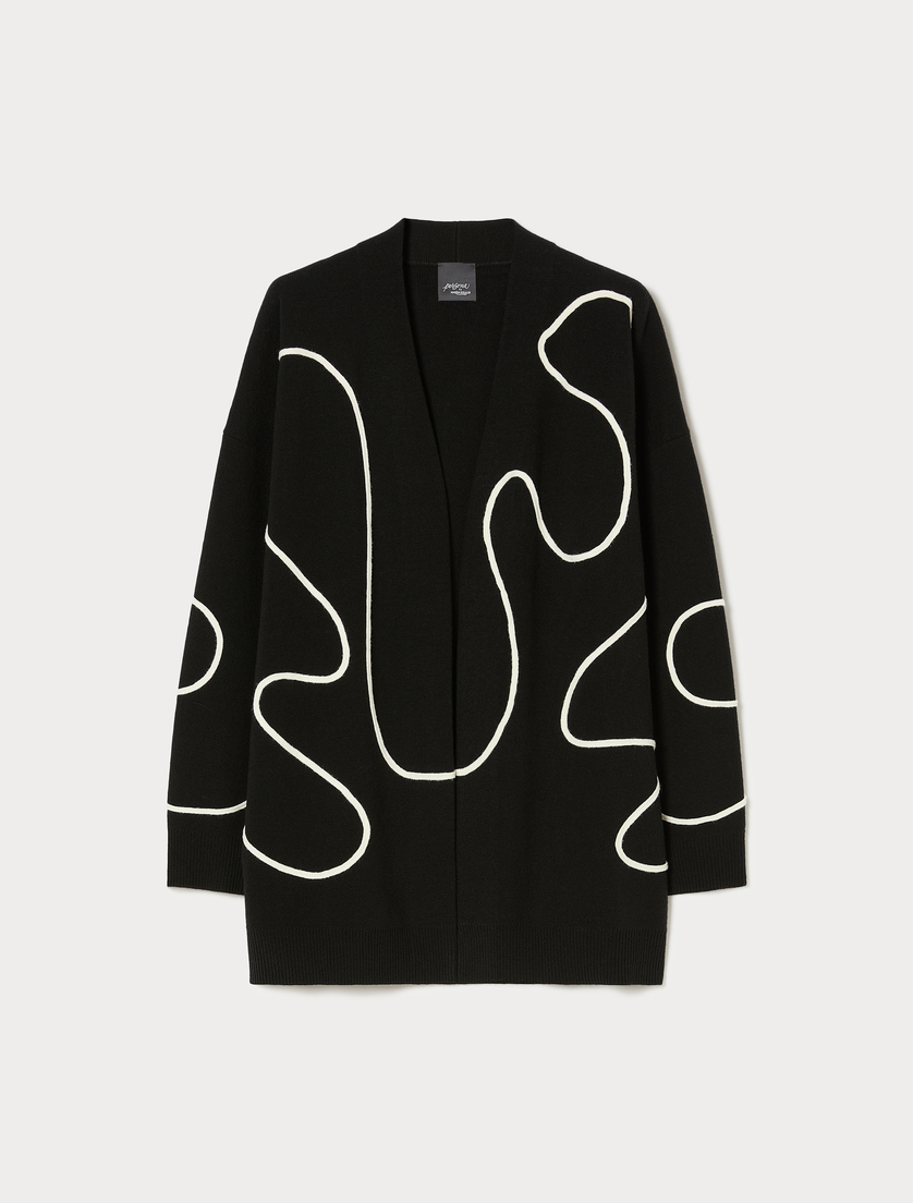 Wool blend cardigan with embroidery - BLACK - Marina Rinaldi