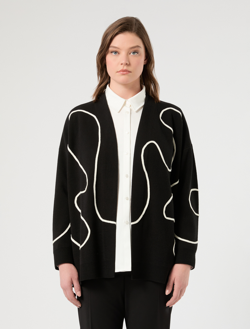 Wool blend cardigan with embroidery - BLACK - Marina Rinaldi - 3
