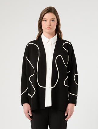 Wool blend cardigan with embroidery - BLACK - Marina Rinaldi - 3