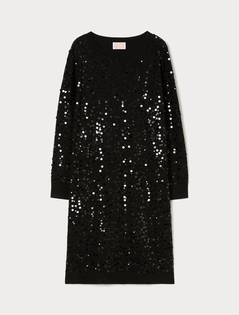 Abito in maglia stretch con paillettes - NERO - Marina Rinaldi