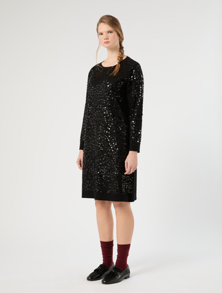 Abito in maglia stretch con paillettes - NERO - Marina Rinaldi - 3